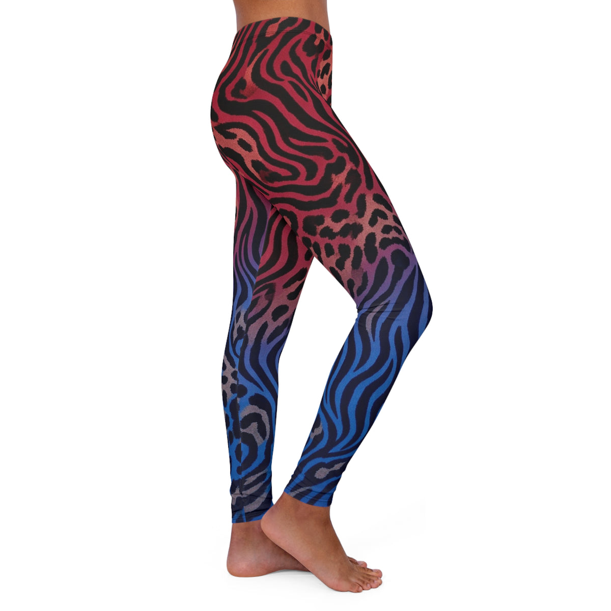 Leopard Zebra Gradient Ombre Leggings - Burgundy to Blue Animal Print Activewear/Fashion Pants