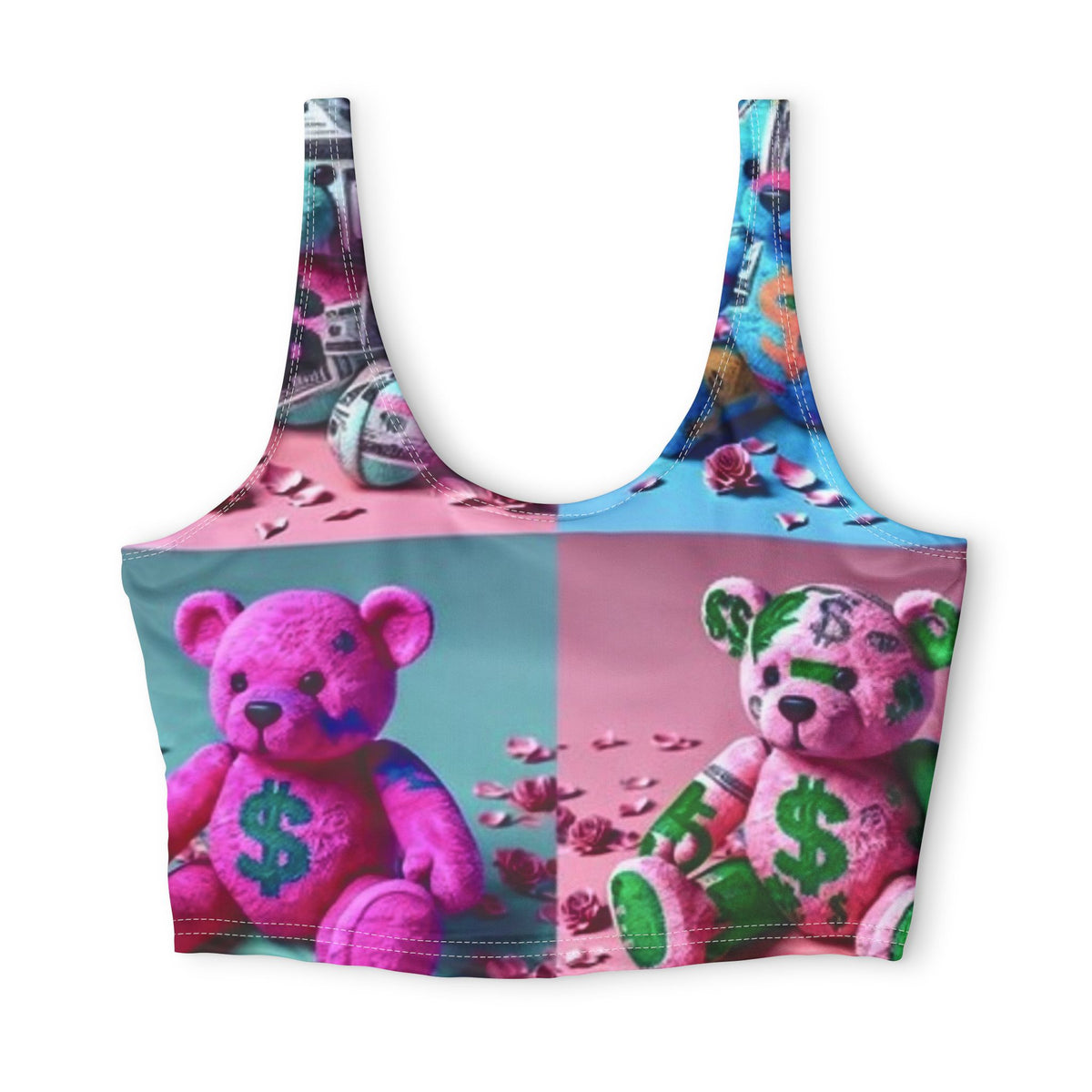 Colorful Money Bag Teddy Crop Sports Bra — Activewear