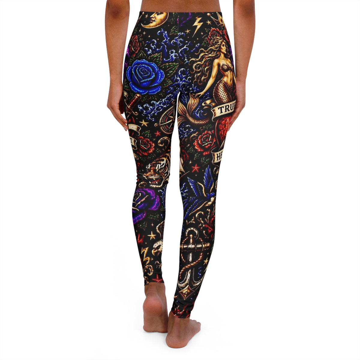 Tattoo Mermaid Leggings (Black)— Vintage Sailor Pinup AOP Yoga Pants