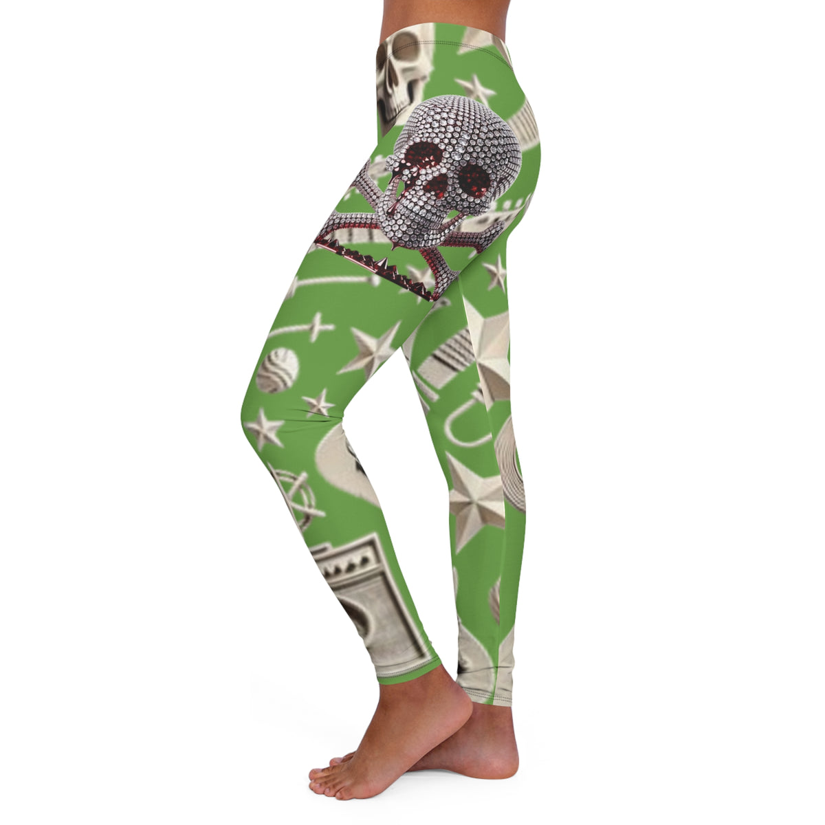 Skull & Guitar Pattern Leggings — Women’s Rock Music Activewear