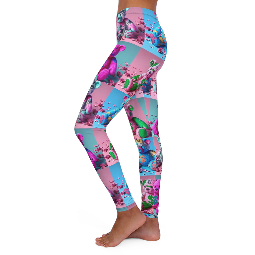 Colorful Money Bag Teddy Print Leggings — Colorful Pastel Plush Pattern