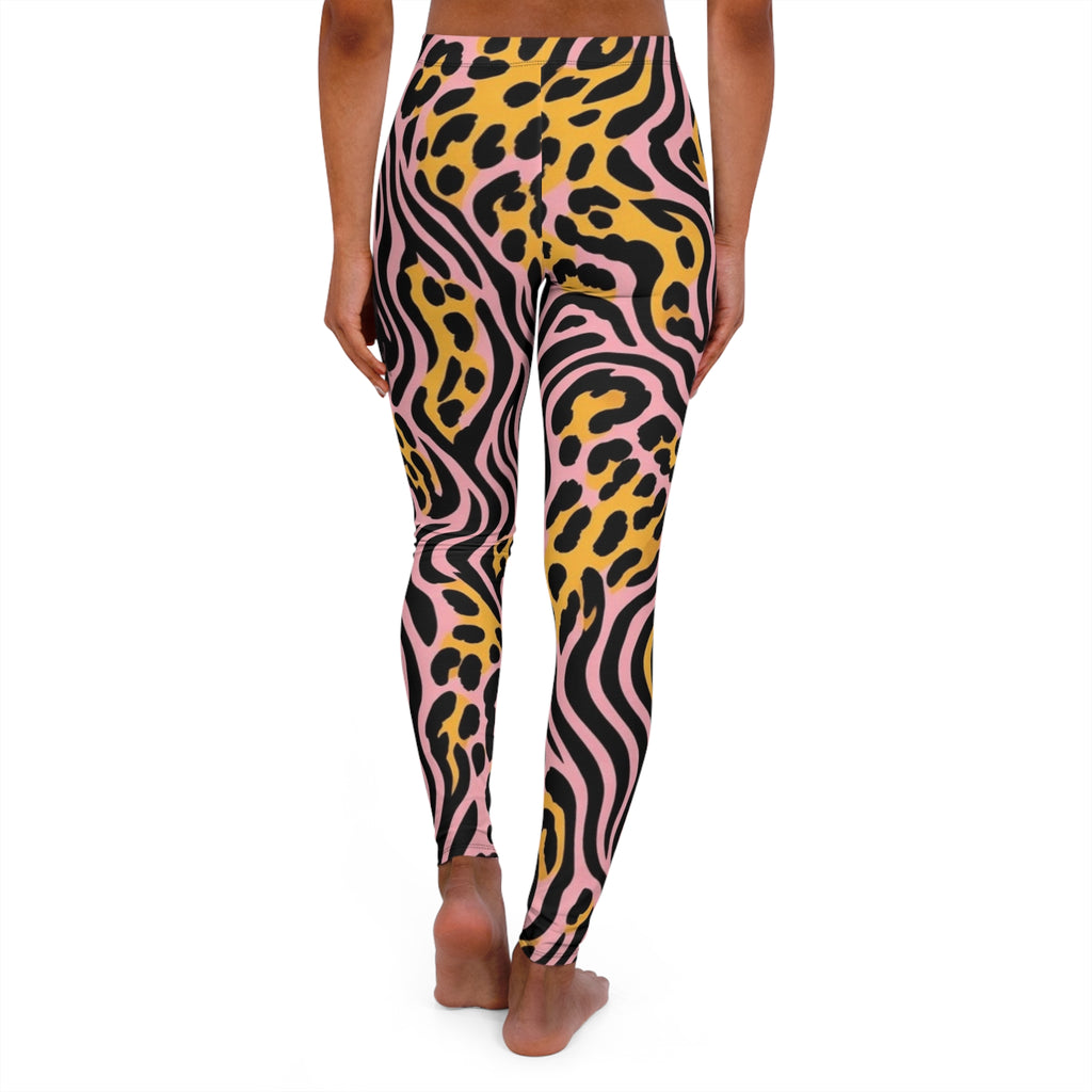 Leopard Zebra Pink/Yellow Leggings — Bold Swirl Animal Print Activewear