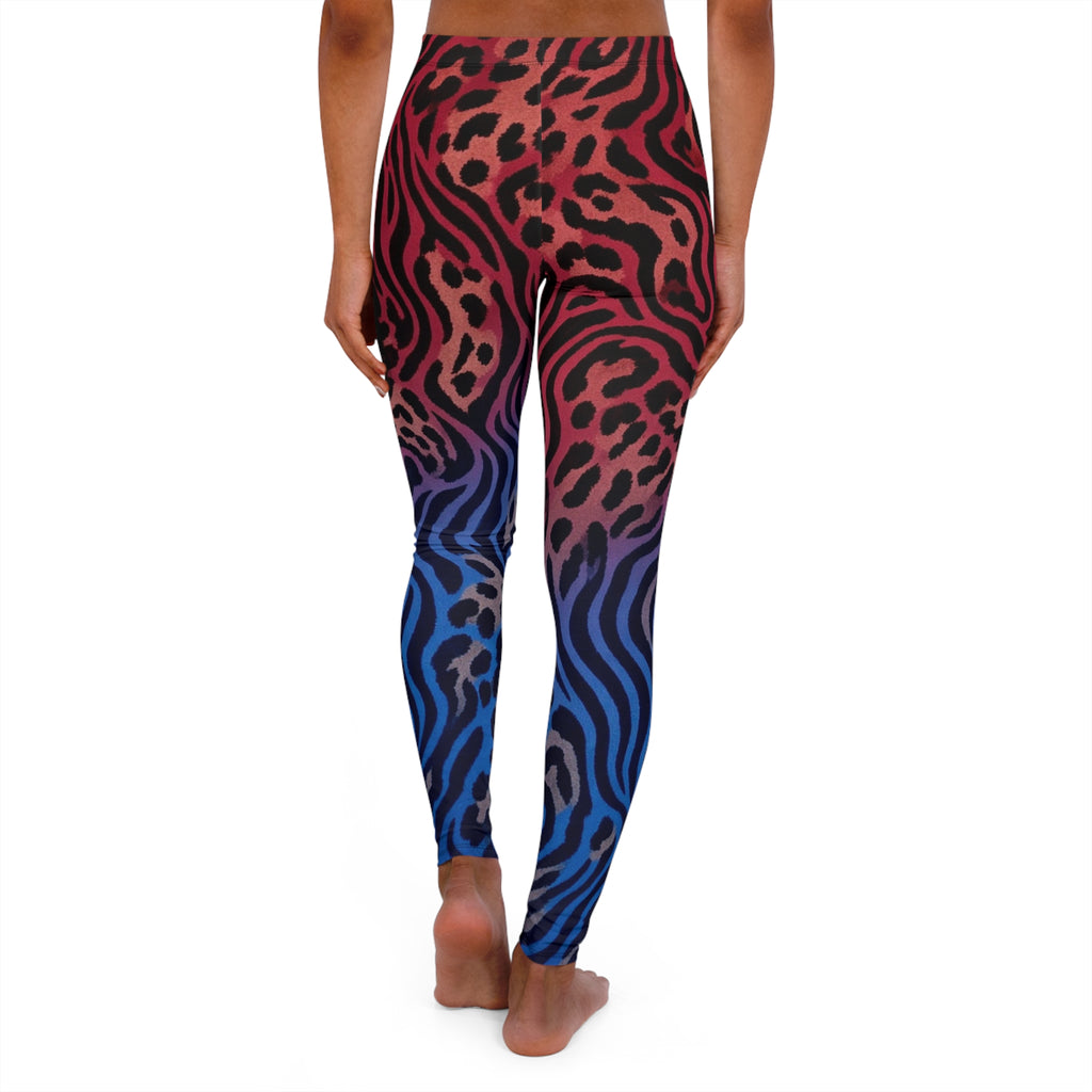 Leopard Zebra Gradient Ombre Leggings - Burgundy to Blue Animal Print Activewear/Fashion Pants