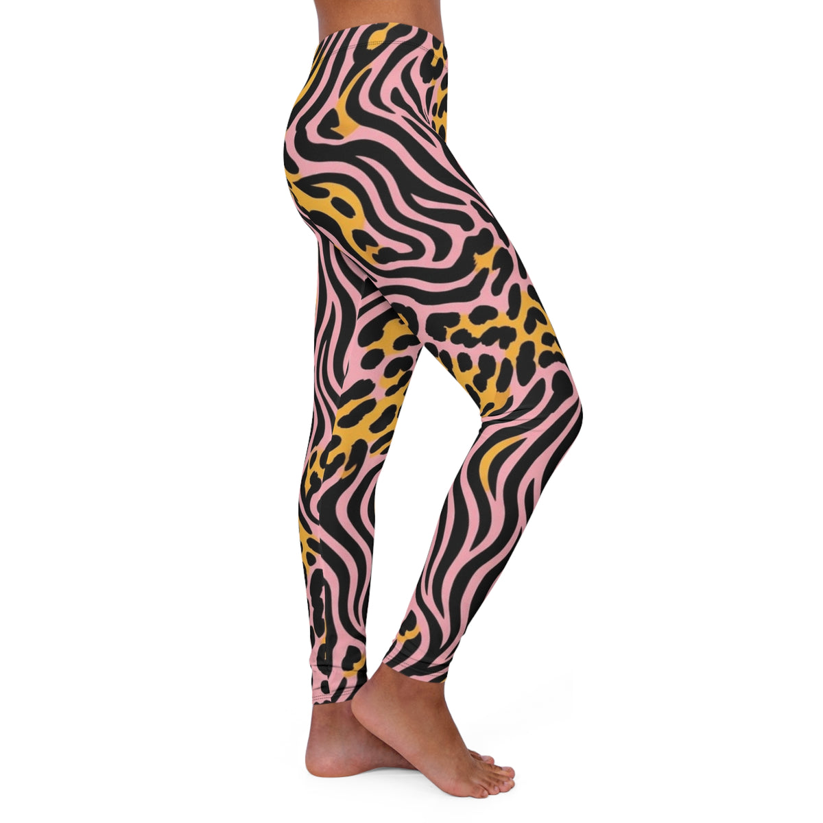 Leopard Zebra Pink/Yellow Leggings — Bold Swirl Animal Print Activewear