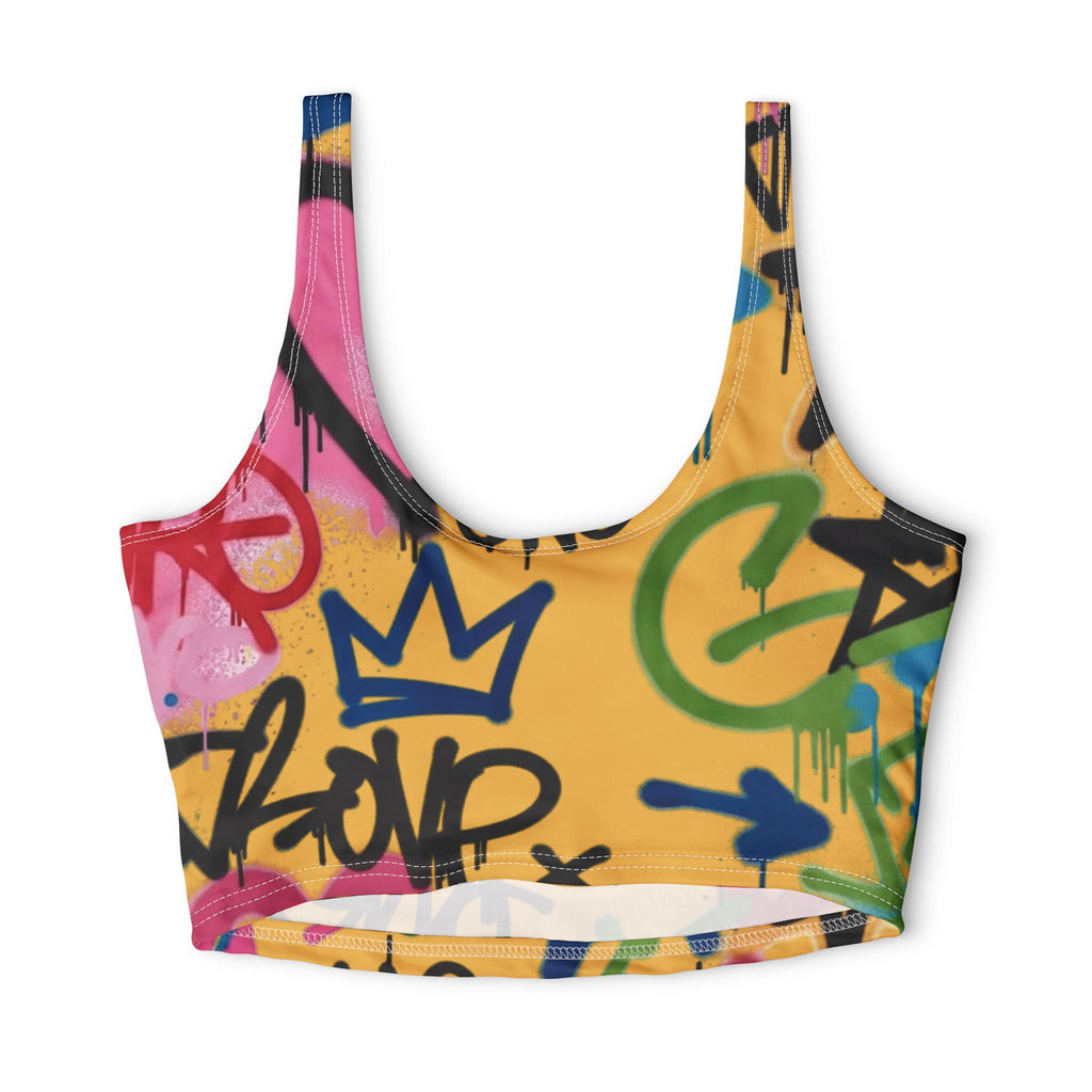 Graffiti Heart Sports Bra — Yellow Street Art Athletic Crop Top