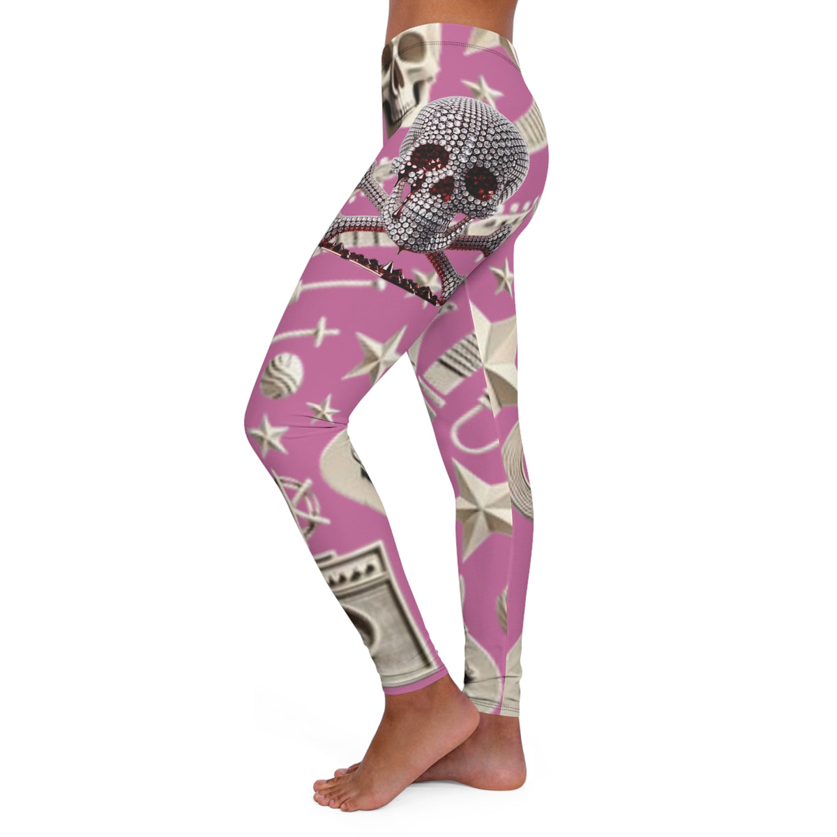 Skull & Guitar Pattern Leggings — Women’s Rock Music Activewear