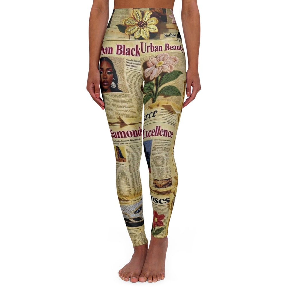 “ Diamonds & Roses “ Newspaper Print Leggings