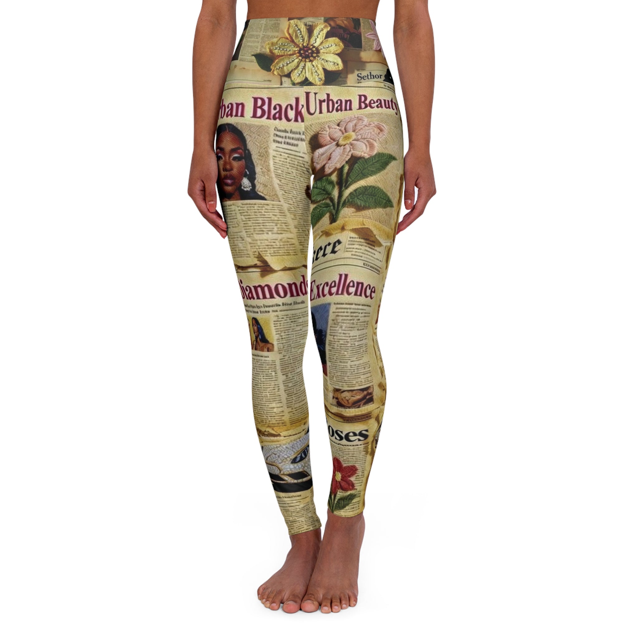 “ Diamonds & Roses “ Newspaper Print Leggings