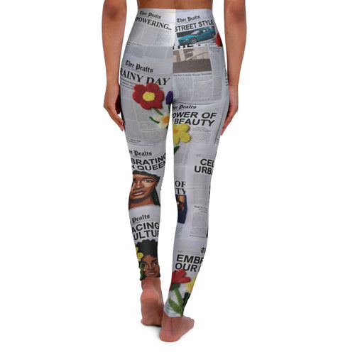 'The Power of Black Beauty' Newspaper Floral AOP - High-Waisted Leggings