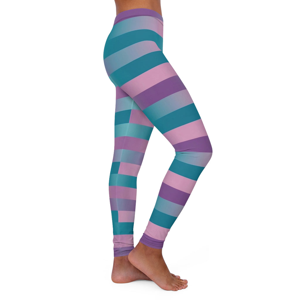 Striped Teal & Lavender High-Waist Leggings — Women's Casual Spandex
