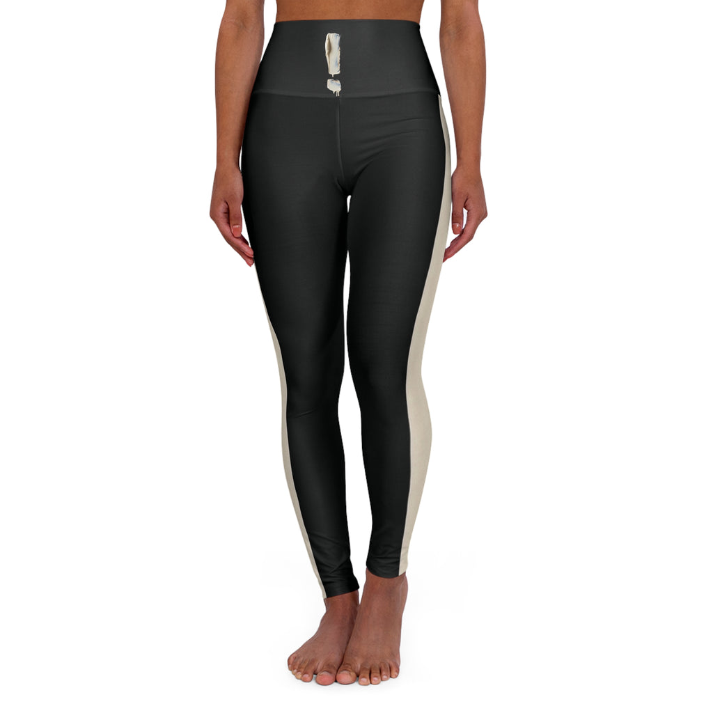 Exclamation High-Waist Black Yoga Leggings with Side Stripe — Sleek Athleisure for Yoga, Workouts & Casual Wear