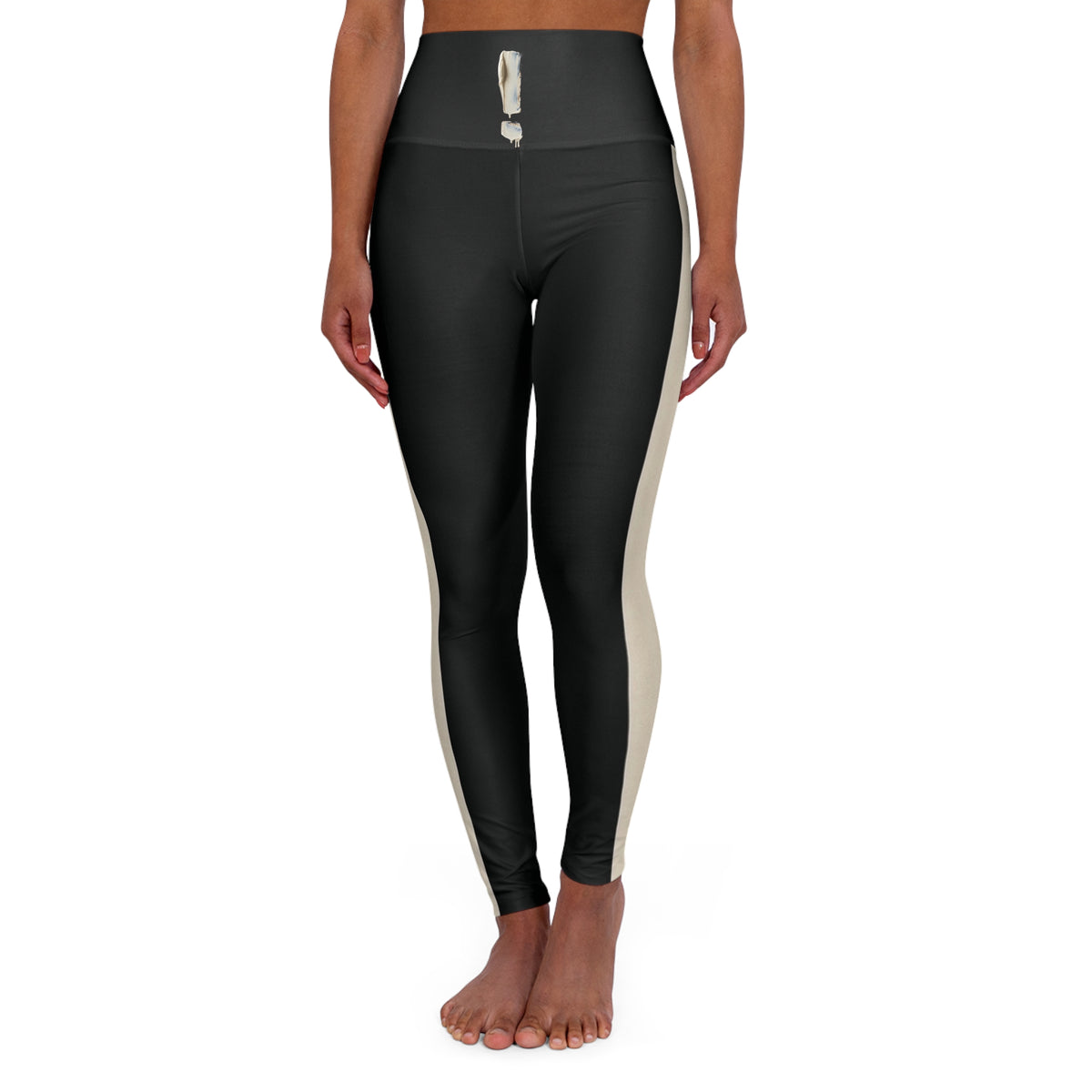 Exclamation High-Waist Black Yoga Leggings with Side Stripe — Sleek Athleisure for Yoga, Workouts & Casual Wear