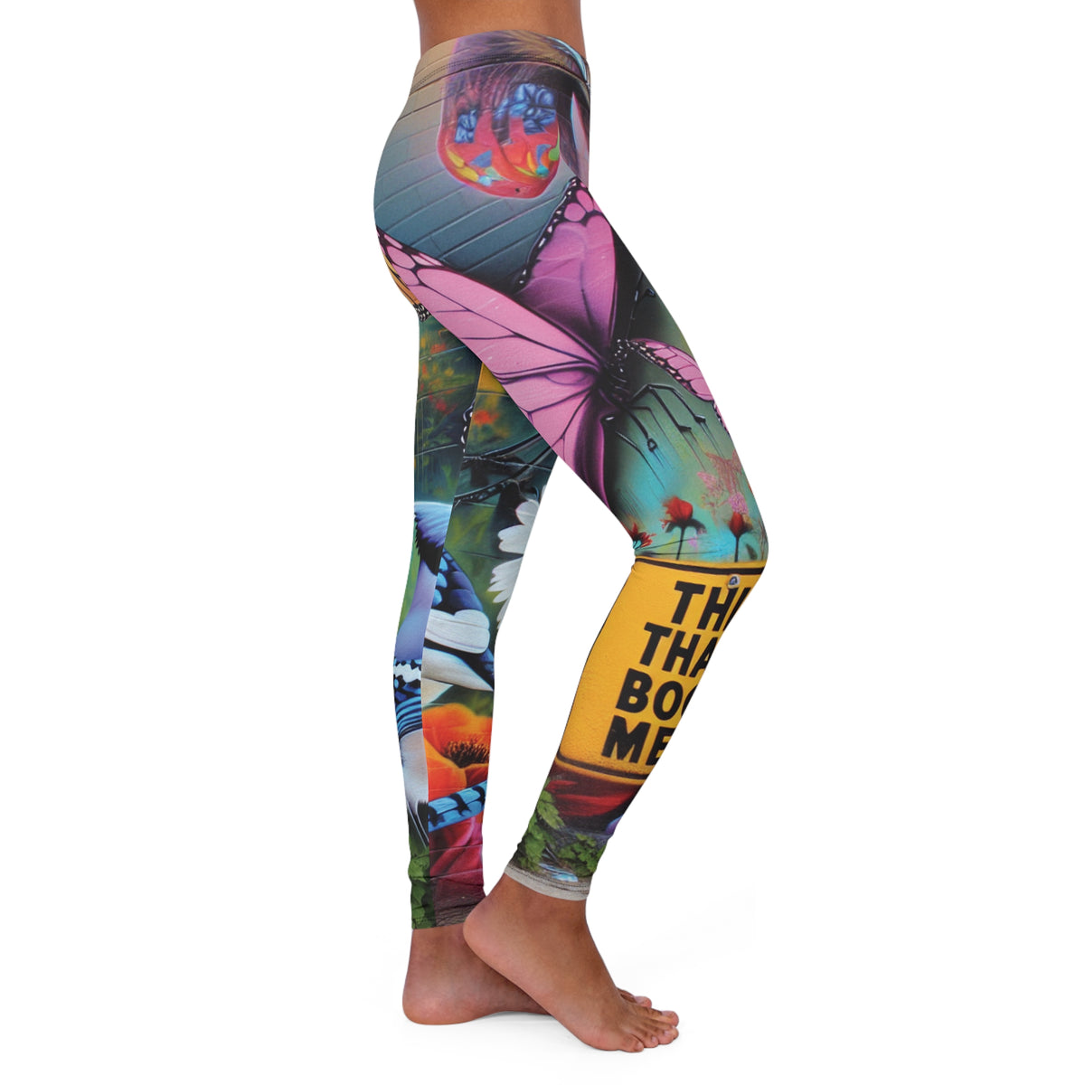 🚨” This That Booty Meat “⚠️Special Edition Caption ⚠️ Butterfly Garden Leggings — Colorful Floral & Wildlife All-Over Print