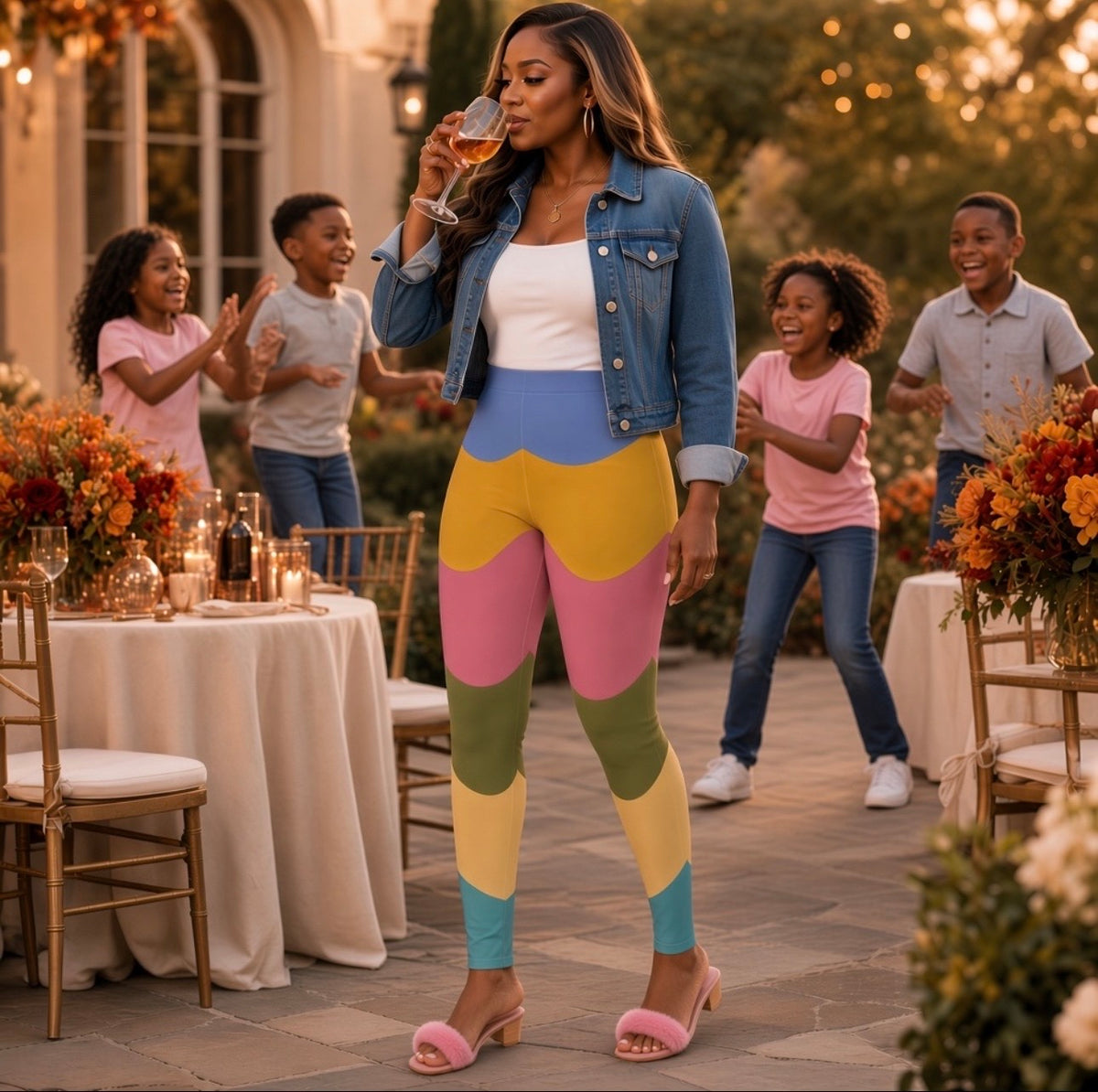 Color-block Scallop Leggings —  Modern Pastel Yoga & Casual Wear